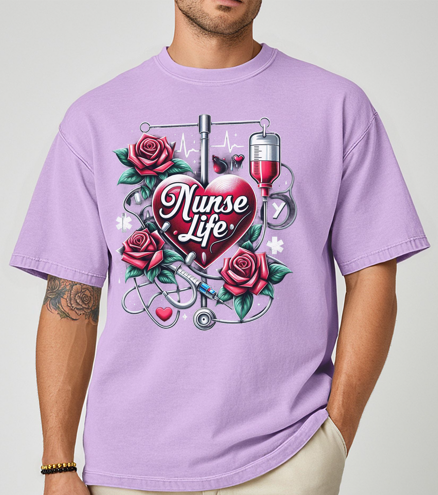 UNISEX FLORAL NURSE LIFE T-SHIRT FOR NURSES APPAREL GIFT