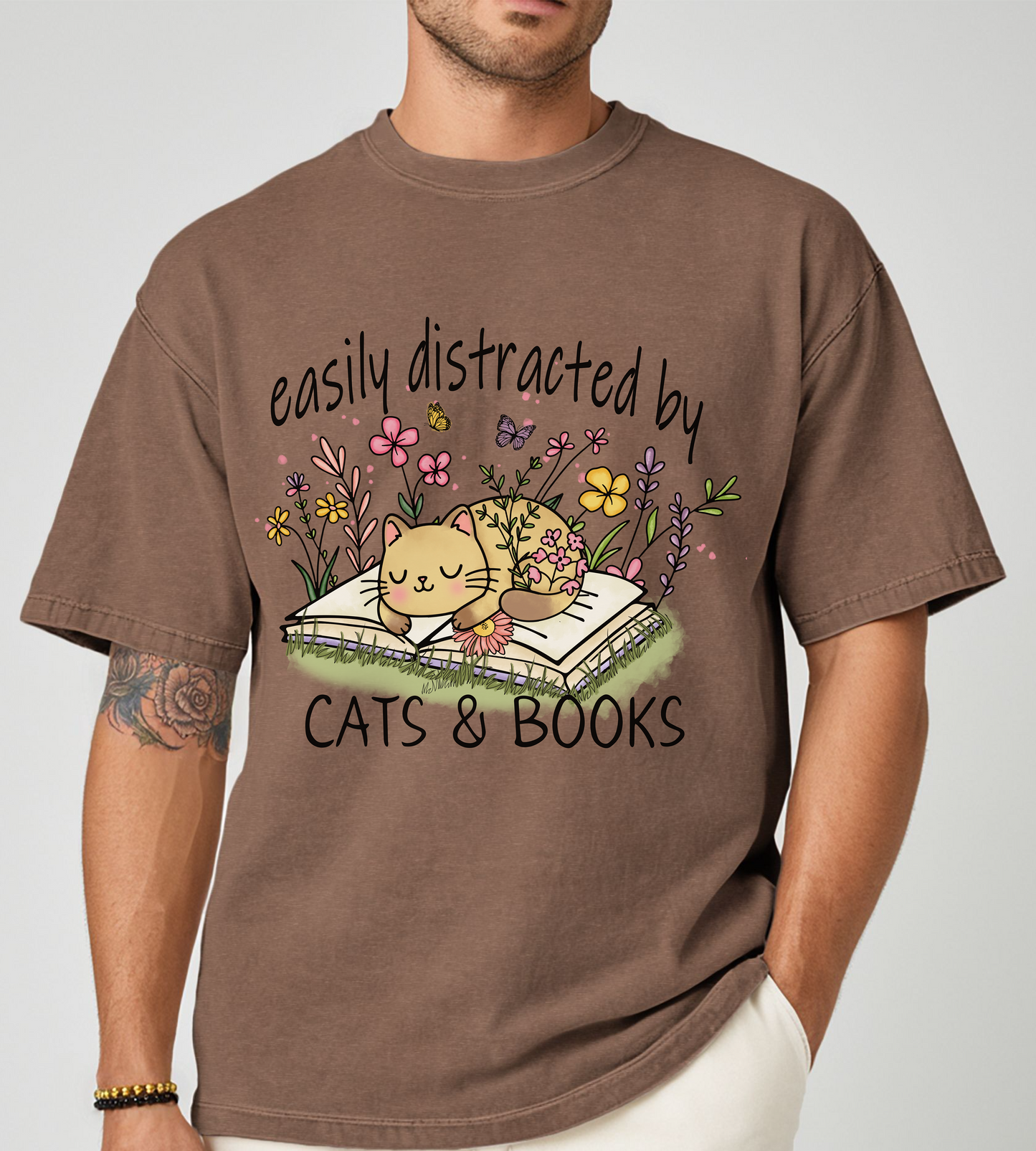 UNISEX CUTE CAT AND BOOKS TSHIRT BOOKWORM TEE GIFT