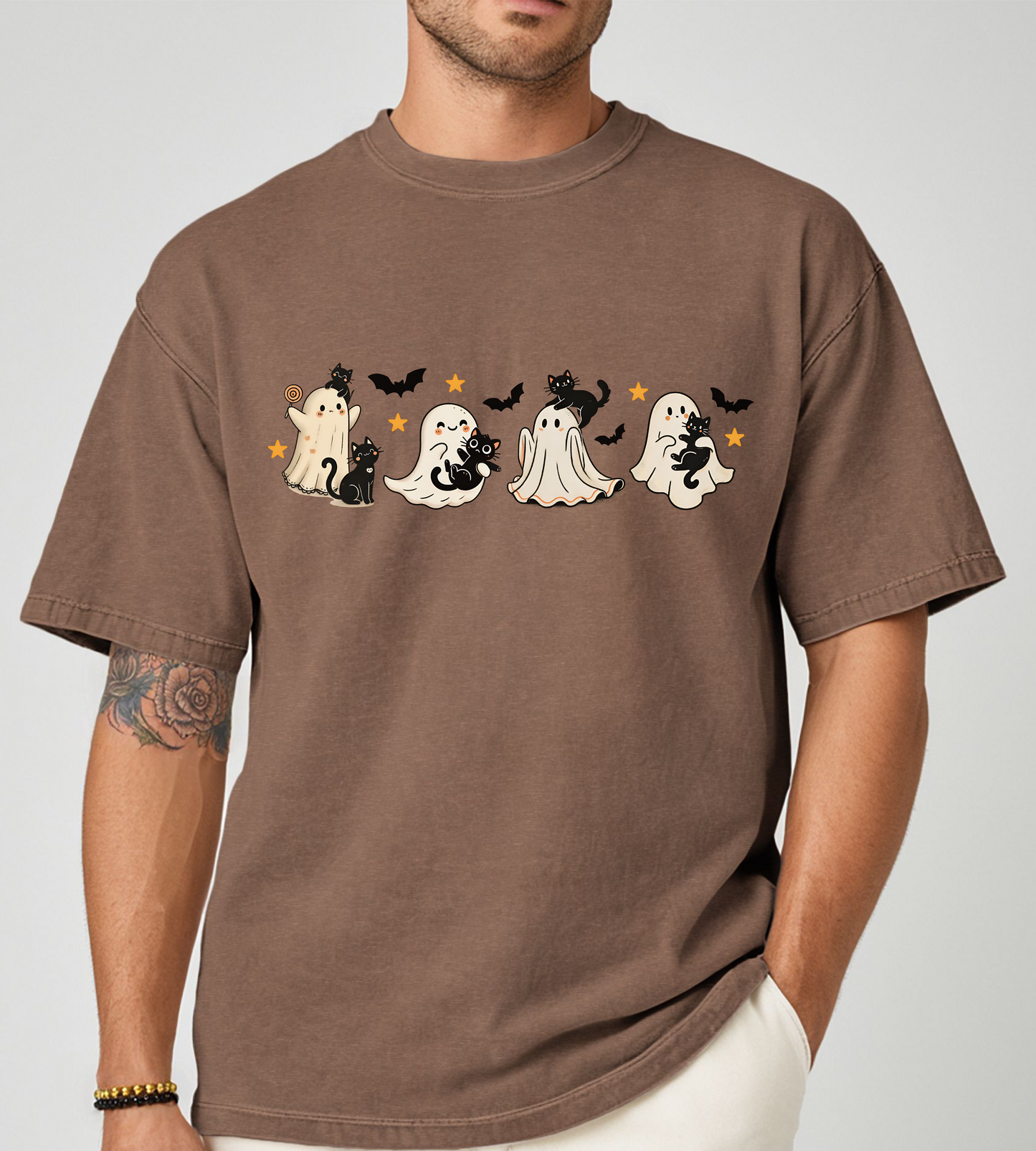 ADORABLE GHOST AND CAT TEE UNISEX TSHIRT FOR HALLOWEEN GIFT