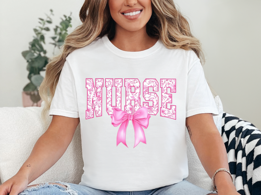 CUTE UNISEX NURSE TSHIRT PINK BOW NURSE TEE GIFT