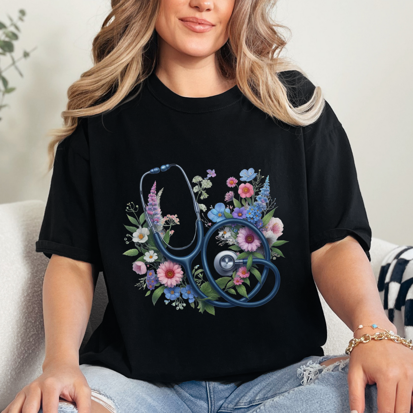 UNISEX MEDICAL PROFESSIONAL TSHIRT FLORAL NURSE TEE GIFT