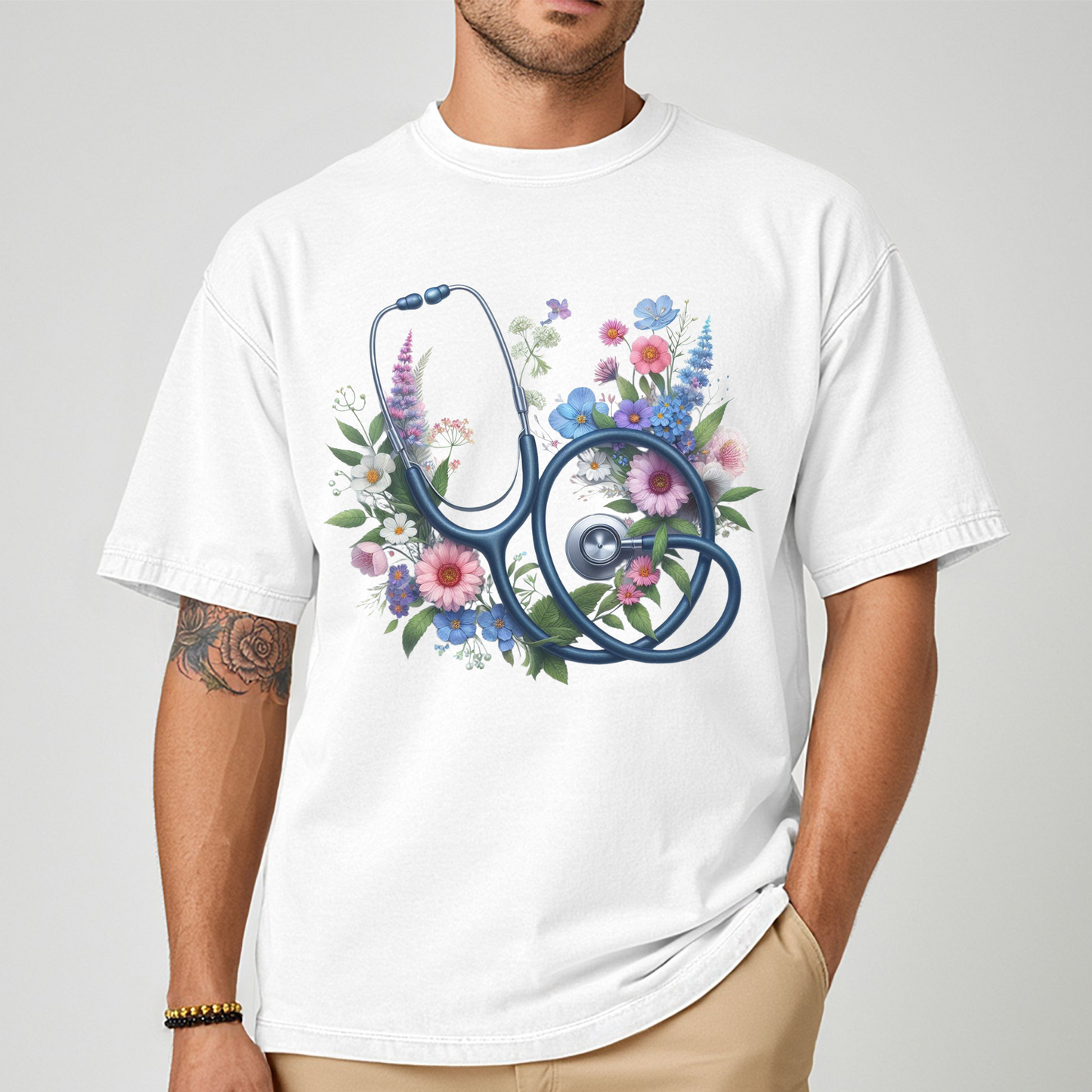 UNISEX MEDICAL PROFESSIONAL TSHIRT FLORAL NURSE TEE GIFT