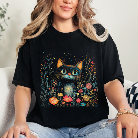 UNISEX CUTE BLACK CAT TSHIRT CAT MOM TEE FOR CAT LOVERS GIFT