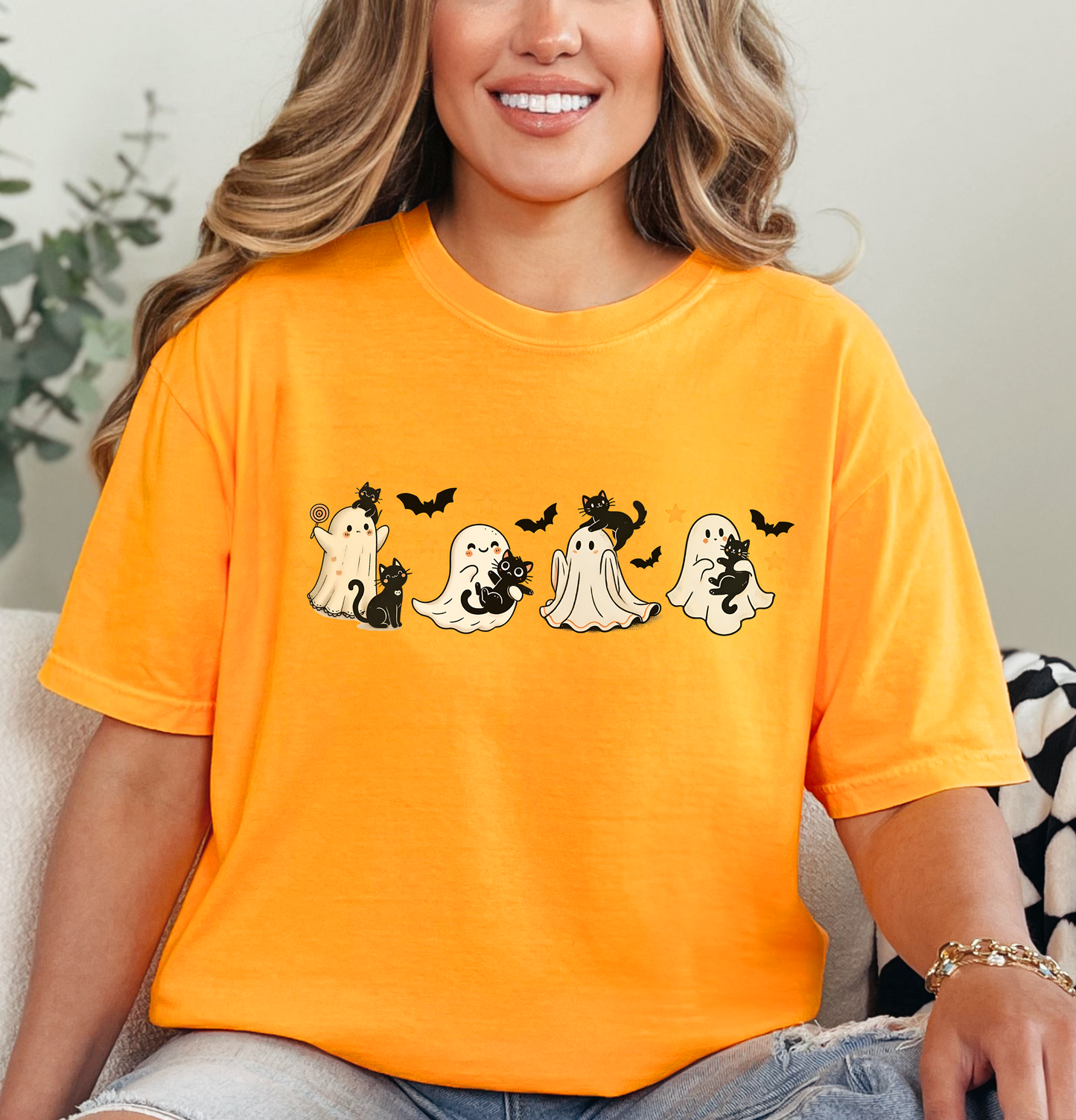 ADORABLE GHOST AND CAT TEE UNISEX TSHIRT FOR HALLOWEEN GIFT