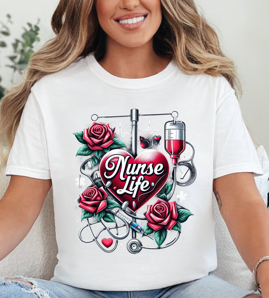 UNISEX FLORAL NURSE LIFE T-SHIRT FOR NURSES APPAREL GIFT